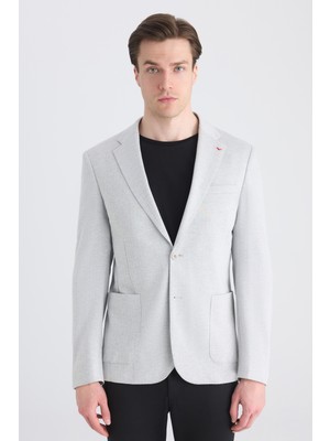 D'S Damat Ds Damat Slim Fit Gri Balıksırtı Kumaş Ceket