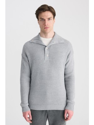 D'S Damat Ds Damat Regular Fit Gri Selanik Örgü Kazak 5HC062432152M