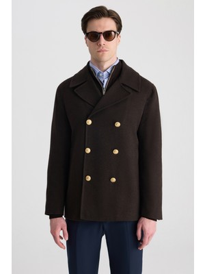 D'S Damat Ds Damat Slim Fit Kahverengi Diyogonal Palto 5HF08IR18107M