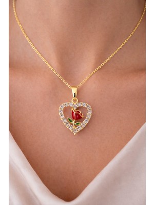 Shemora Gül Detaylı Kalp Tasarım Kolye Ucu