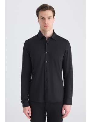 Twn Slim Fit Siyah Örme Gömlek 5EC02AD04259M