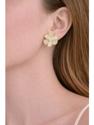 Shemora Taş Detaylı Çiçek Tasarım Çelik Küpe