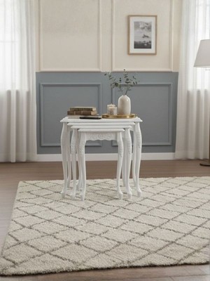 Gazzini Furniture Barok Lükens Oymalı 4'lü Ahşap Zigon Sehpa