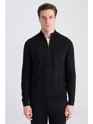 D'S Damat Ds Damat Regular Fit Siyah Düz Örgü Kazak 5HF063902154M