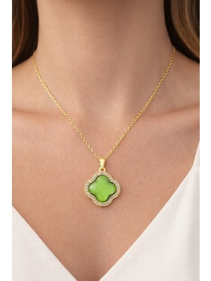 Shemora Yonca Motifli Sedef Detaylı Çelik Kolye