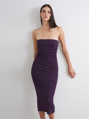 Lc Waikiki Yeni Sezon Straplez Yaka Simli Büzgülü Bodycon Elbise