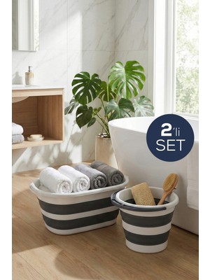 Vienev 25 L Katlanır Sepet + 12 L Katlanır Kova Antrasit | Yer Kaplamayan Akordiyon Tasarım