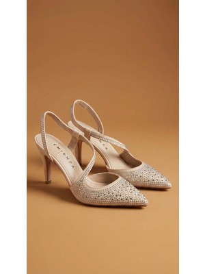 Emienza Lolı Mat Saten Taşlı Dekolte Sivri Burun Abiye Ayakkabı