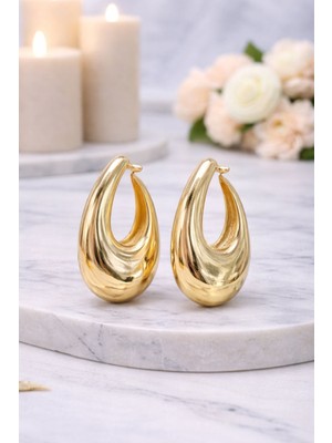 Vipfoni Gold Renk Bombe Elips Halka Çelik Küpe