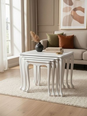 Gazzini Furniture Oakly Lükens 4'lü Ahşap Zigon Sehpa