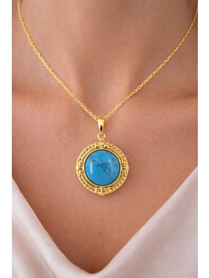 Shemora Doğal Taşlı Oval Çelik Kolye Ucu