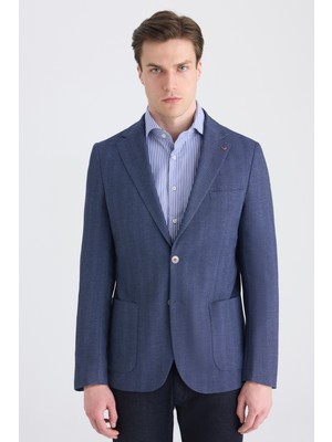 D'S Damat Ds Damat Regular Fit Lacivert Armürlü Kumaş Ceket 5HC04IM09488M