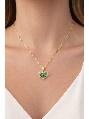 Shemora Kalp Motifli Taşlı Detaylı Çelik Kolye