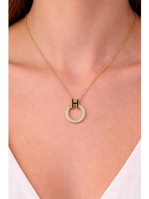 Shemora Oval Tasarım H Harfi Çelik Kolye