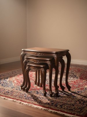 Gazzini Furniture Versailes Fransız Still 3'lü Ahşap Zigon Sehpa