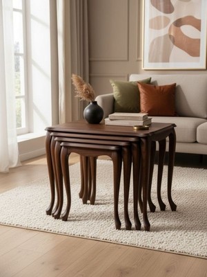 Gazzini Furniture Oakly Lükens 4'lü Ahşap Zigon Sehpa