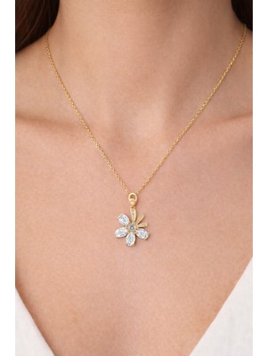 Shemora Çiçek Motifli Taşlı Çelik Kolye