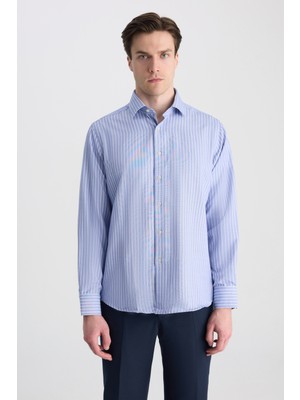 D'S Damat Ds Damat Regular Fit Lacivert Çizgili Gömlek 5HF02IG25100M