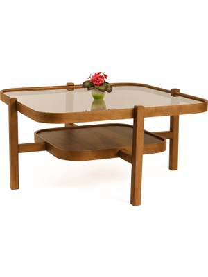 Eymense Olimpus Camlı Orta Sehpa Ahşap Ceviz