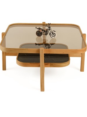 Eymense Olimpus Camlı Orta Sehpa Mermer Desen Siyah