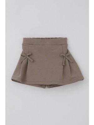 Breeze Kız Çocuk Şort Etek Fiyonk Aksesuarlı Lastikli 3-7 Yaş, Vizon