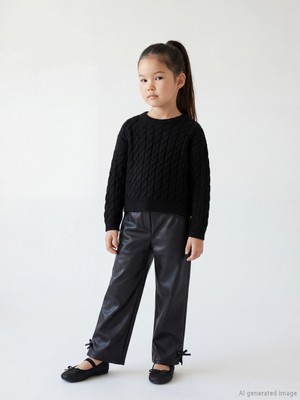 Lc Waikiki Yeni Sezon Fiyonk Detaylı Deri Görünümlü Kız Çocuk Pantolon