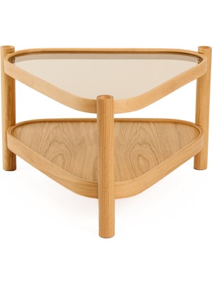 Eymense Nesta Camlı Yan Sehpa Meşe