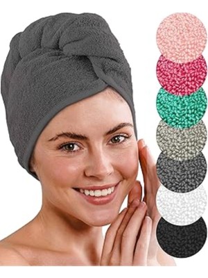 Layvera Saç Havlusu | Saç Havlusu-Makyaj Havlusu-Akrilik DÜĞMELI-%100 Pamuklu-Makyaj Bonesi-Antrasit