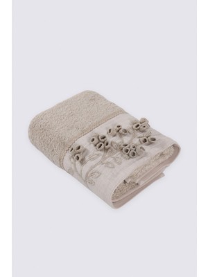 Ecocotton Masal El Yüz Havlusu  Organik Pamuk El Nakışlı Bej 50X90 cm