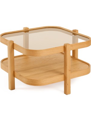 Eymense Alaska Camlı Yan Sehpa Meşe