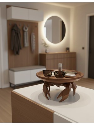 Pamuk's Design 3D  Dekoratif Yengeç Figürü Kahverengi Pratik Ev Gereçleri Sunum Tabak 16 x 16 cm