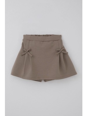 Breeze Kız Çocuk Şort Etek Fiyonk Aksesuarlı Lastikli 8-12 Yaş, Vizon