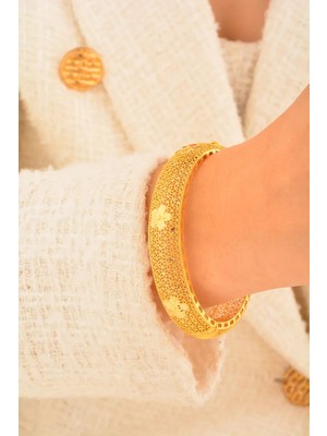 Cebeci Çiçek Kabartmalı Kelepçe Bilezik