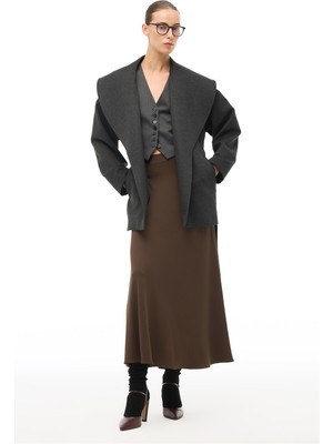 Perspective Antrasit Şal Yaka Kuşaklı Kaban