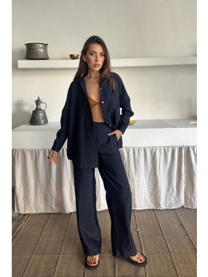 Etiler Collection Gömlek-Pantolon Takım Cupra Kumaş - Lacivert