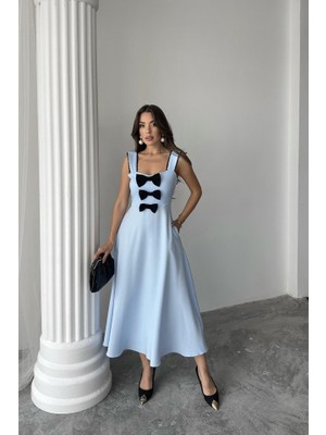 Etiler Collection Bebe Mavi Fiyonk Garnili Dantelli Elbise