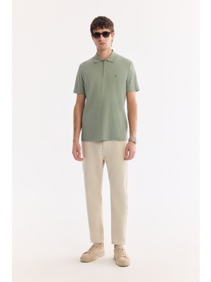 AVVA Erkek Mint Kıvrılmaz Polo Yaka Fermuarlı %100 Pamuk Regular Fit T-Shirt A61Y1038