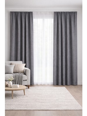 Vi Home Lüks 1.sınıf Elegance Series Gri Petek Kadife Dokulu Tek Kanat Düz Dikim Adafon Perde