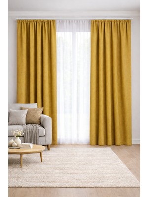 Vi Home Lüks 1.sınıf Elegance Series Hardal Sarısı Petek Kadife Dokulu Tek Kanat Düz Dikim Adafon Perde