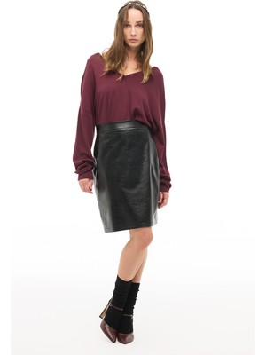 Perspective Siyah Yüksek Bel Diz Üstü Etek