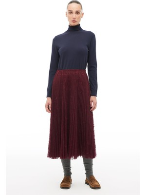 Perspective Bordo Yüksek Bel Bilek Boy Etek