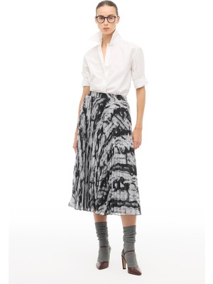 Perspective Gri Mermer Desenli Midi Etek