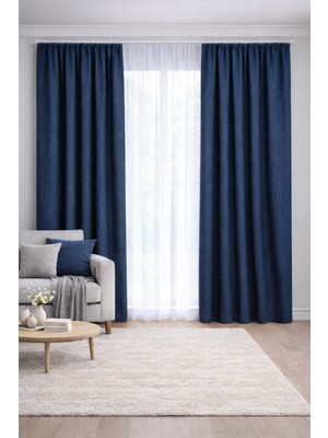Vi Home Lüks 1.sınıf Elegance Series Lacivert Petek Kadife Dokulu Tek Kanat Düz Dikim Adafon Perde