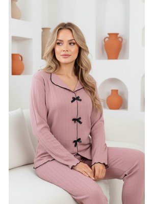 Modavera Interlok Kumaşlı Fiyonklu Kadın Pijama Takımı