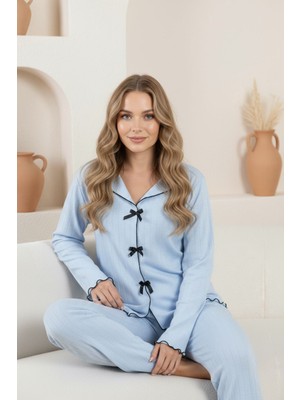 Modavera Interlok Kumaşlı Fiyonklu Kadın Pijama Takımı