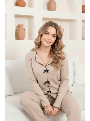Modavera Interlok Kumaşlı Fiyonklu Kadın Pijama Takımı