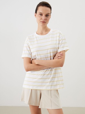 Lc Waikiki Yeni Sezon Bisiklet Yaka Çizgili Kadın Tişört