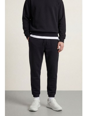 Comeor Siyah Erkek Paça Ribanalı Eşofman Altı