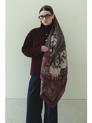 Jolamier Bordo Bloom Paisley Yün Ipek Şal