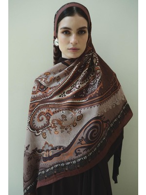 Jolamier Çikolata Kahve Bloom Paisley Yün Ipek Şal